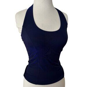 Navy Blue Stretchy Bodycon Warehouse Halter Top Backless Fitted Tank Party